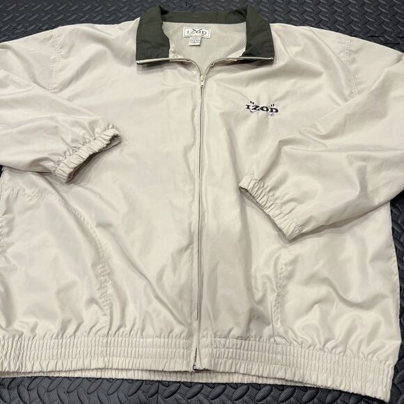 Vintage Izod Windbreaker Large Nylon Zip Up Jacket Golf Biege/pine 80s callaway - Picture 1 of 8